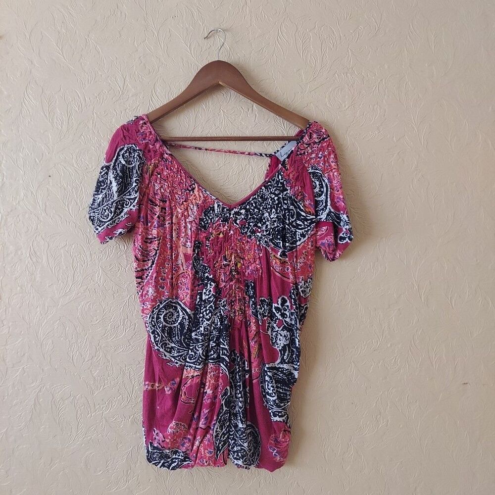 Lynn Ritchie Multicolor Paisley Short Sleeve Top Sz Medium
